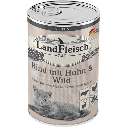 LandFleisch Cat Kitten - 400g - Pastete Rind, Huhn &amp; Wild 