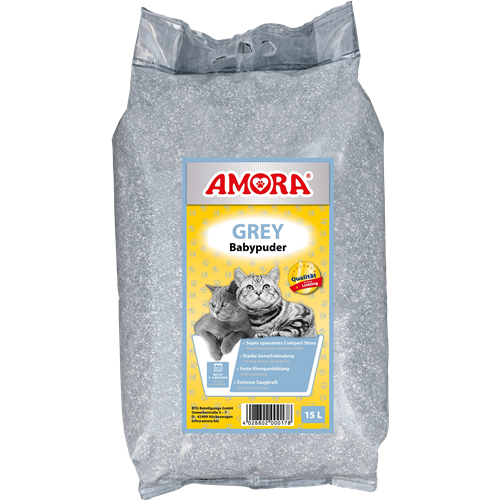 Amora Katzenstreu Grey Compact - 15 l - Babypuder 
