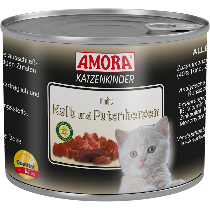 6x Amora Cat Dose Katzenkinder - 200 g - Kalb & Putenherzen 