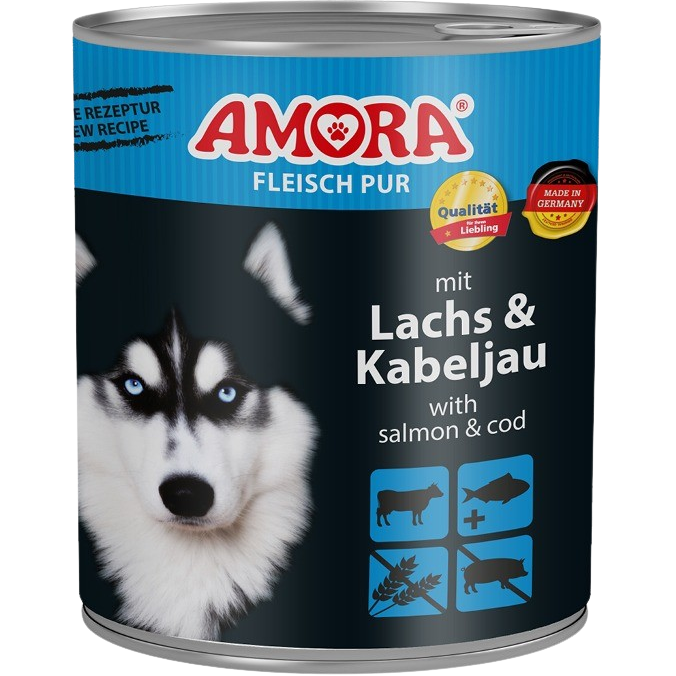 6x Amora Fleisch Pur - 800 g - Lachs & Kabeljau 