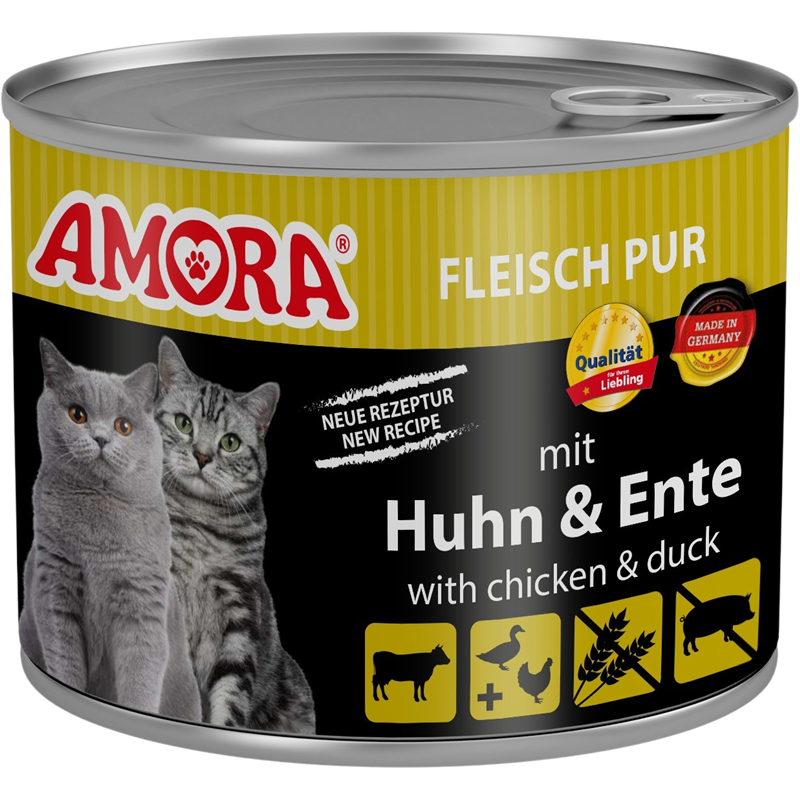 6x Amora Fleisch Pur Adult - 200 g - Huhn & Ente 
