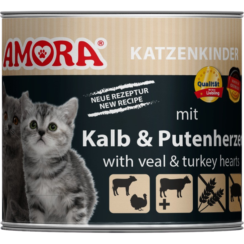 6x Amora Katzenkinder - 200 g - Putenherzen 
