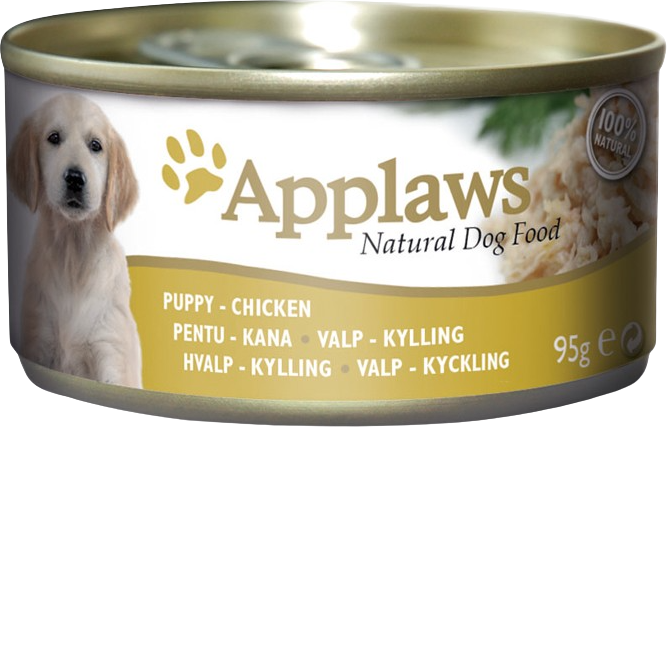 12x Applaws Natural Dog Tins Puppy - 95g - Huhn 
