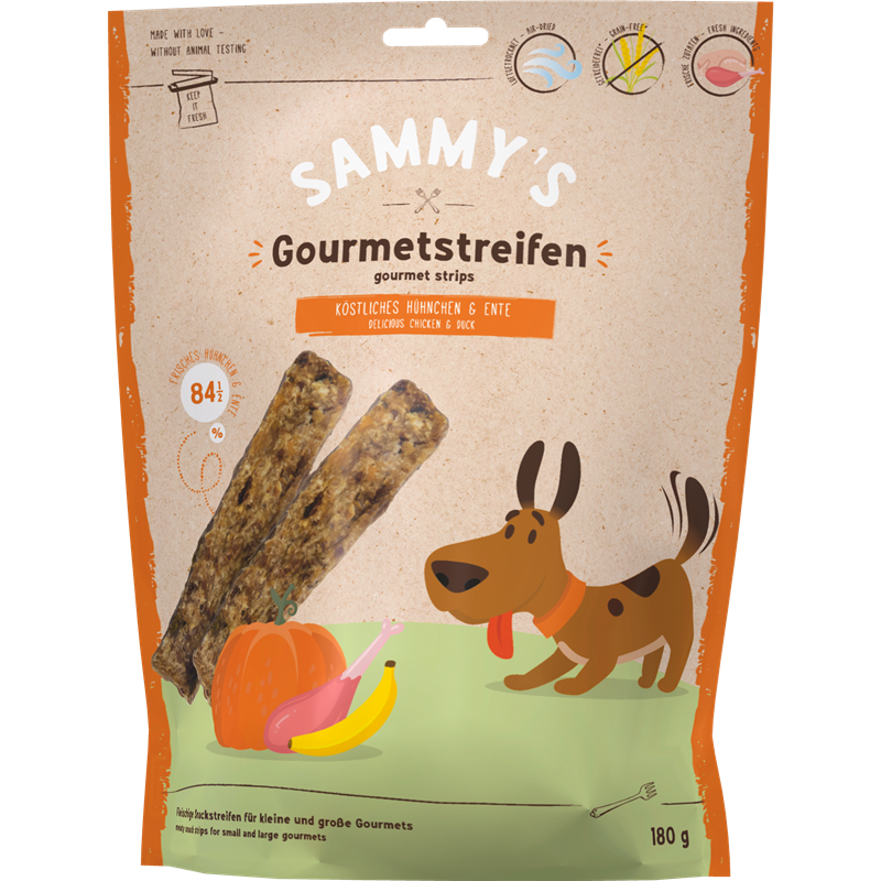 6x bosch Sammy's Gourmetstreifen - 180 g - Hühnchen & Ente 