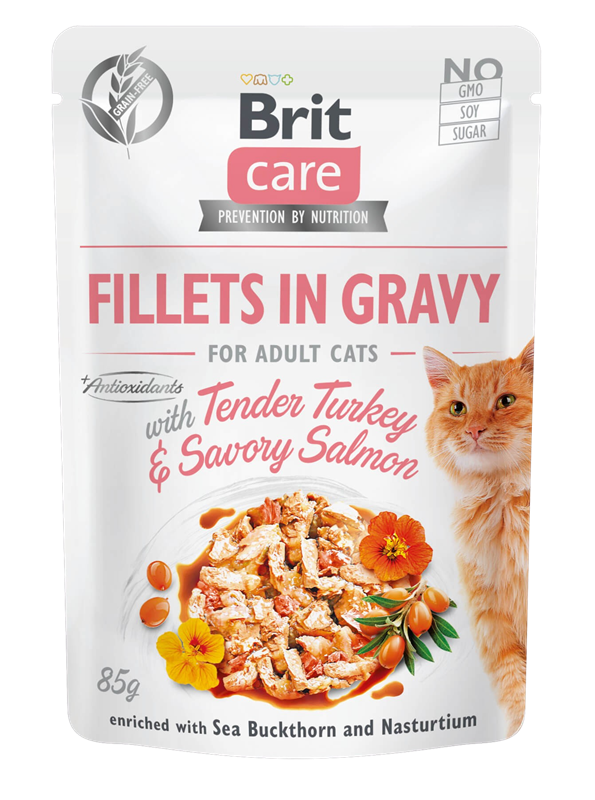 Brit Care Fillets in Gravy 85 g - Turkey & Salmon 
