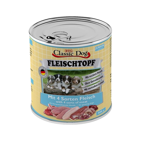 6x BTG Classic Dog Fleischtopf Junior - 800 g - 4 Sorten Fleisch 