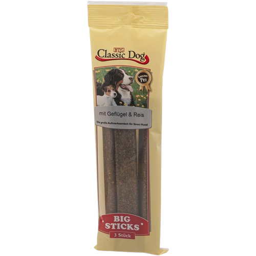 16x BTG Classic Dog Snack Big Sticks - 3er Pack - Geflügel & Reis 