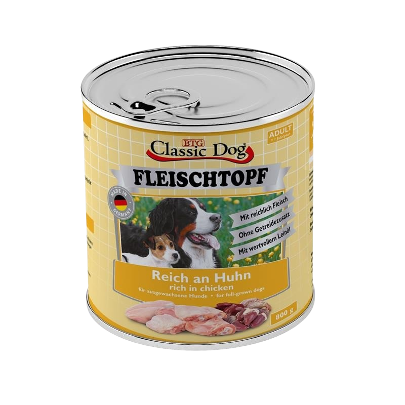 6x BTG Classic Dog Fleischtopf Adult - 800 g - Reich an Huhn 