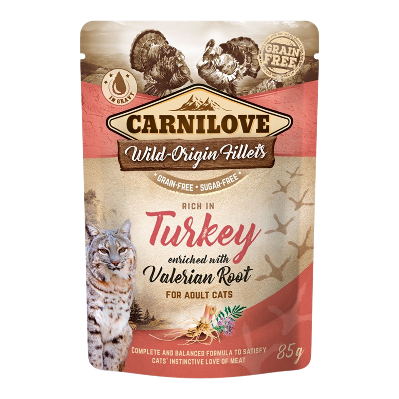 24x Carnilove Cat Pouch - 85 g - Turkey with Valerian 