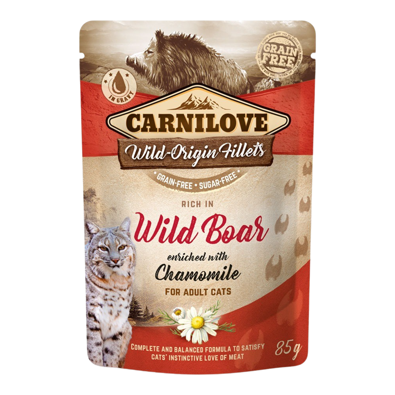 24x Carnilove Cat Pouch - 85 g - Wild Boar with Chamomile 