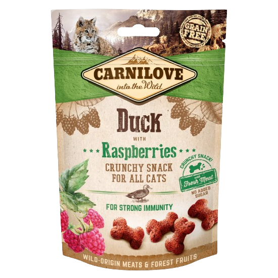 10x Carnilove Cat Snack - 50 g - Crunchy Duck/Raspberries 