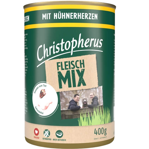 6x Christopherus Fleischmix - 400 g - Hühnerherzen 