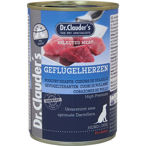 6x Dr. Clauder's Selected Meat - 400 g - Geflügelherzen 