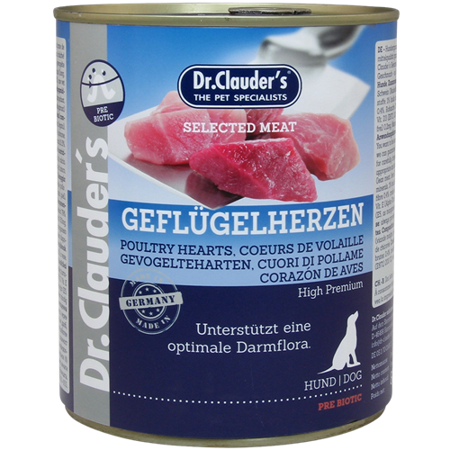 6x Dr. Clauder's Selected Meat - 800 g - Geflügelherzen 
