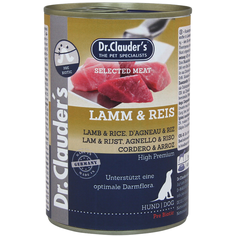6x Dr. Clauder's Selected Meat - 400 g - Lamm & Reis 