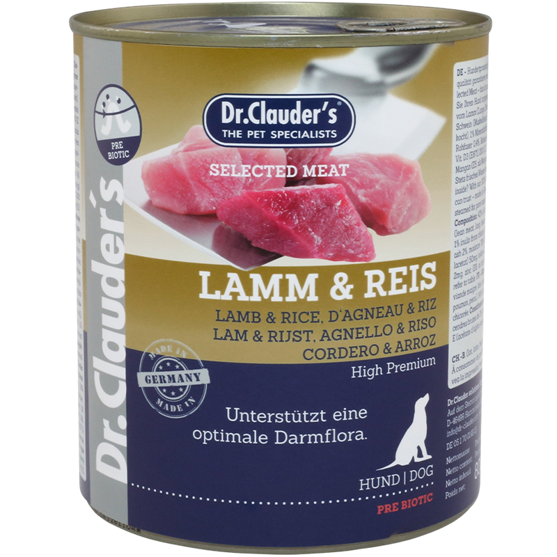 6x Dr. Clauder's Selected Meat - 800 g - Lamm & Reis 