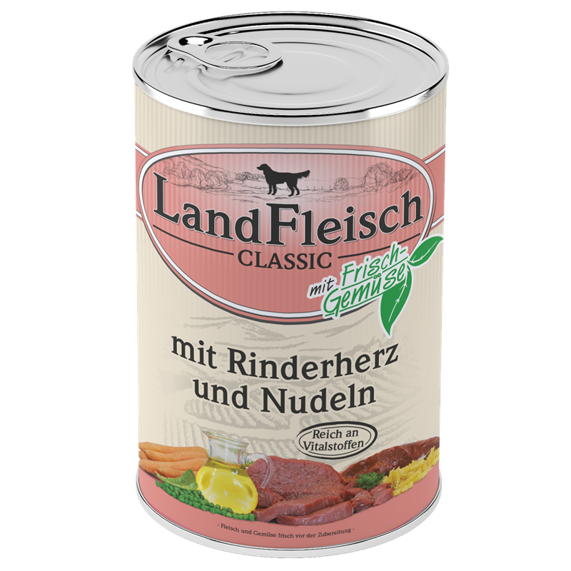 LandFleisch Dog Pur mit Frischgemüse - 400 g - Rinderherz & Nudeln 