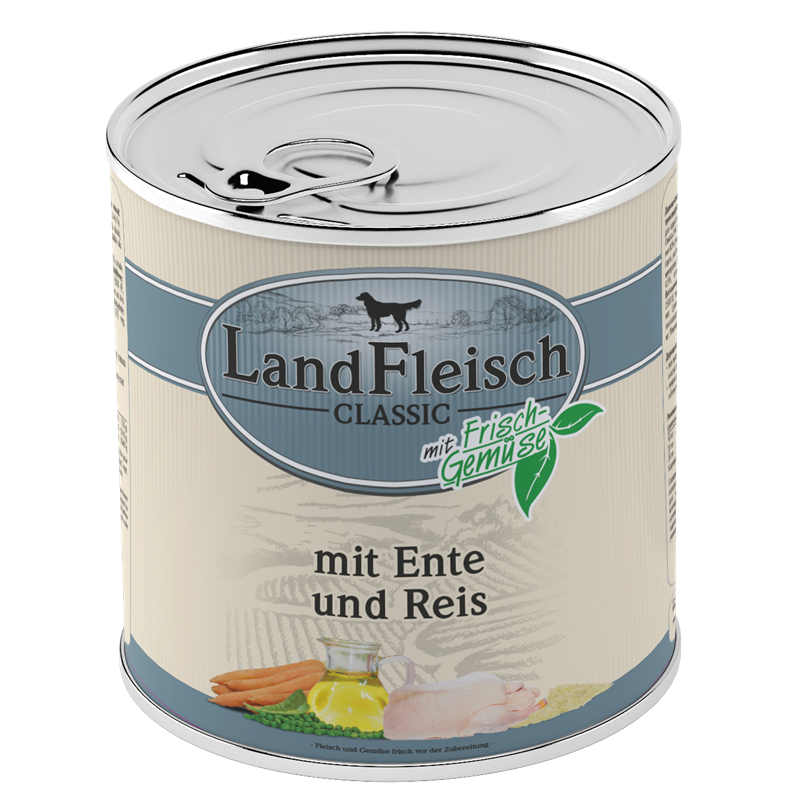 LandFleisch Dog Pur mit Frischgemüse - 800 g - Ente & Reis 