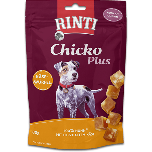 12x Rinti Chicko Plus - 80 g - Käsewürfel mit Huhn 