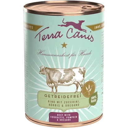 6x Terra Canis Menü Sensitive - getreidefrei - 400 g - Rind mit Zucchini, Kürbis & Oregano 