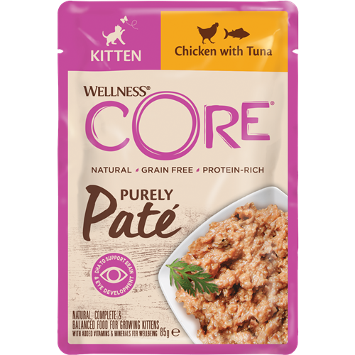 8x Wellness CORE Purely Paté Kitten - 85 g - Huhn & Thunfisch 