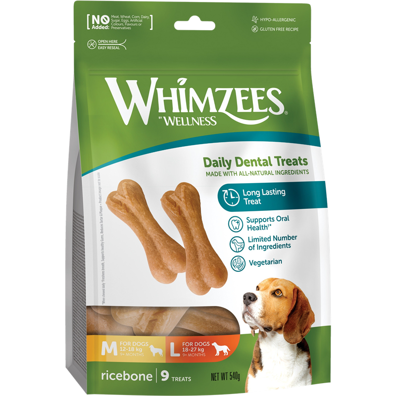 6x WHIMZEES Dog Snack Reisknochen M/L - 360 g 